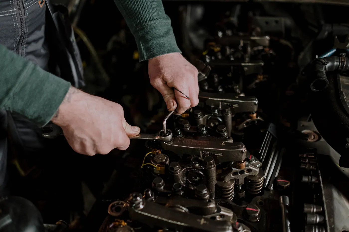 Technician rebuilding an engine in our Edmonton shop